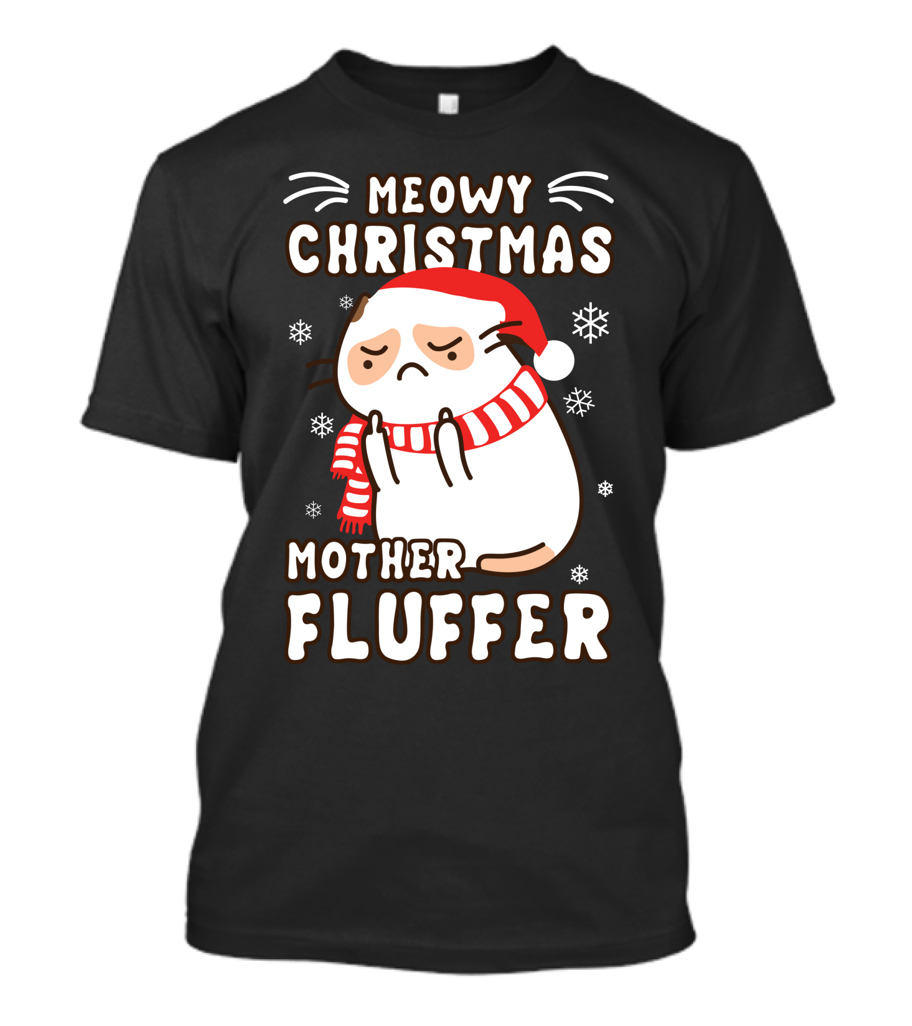 Meowy Christmas Mother Fluffer Santa Cat Snowflakes T-Shirt