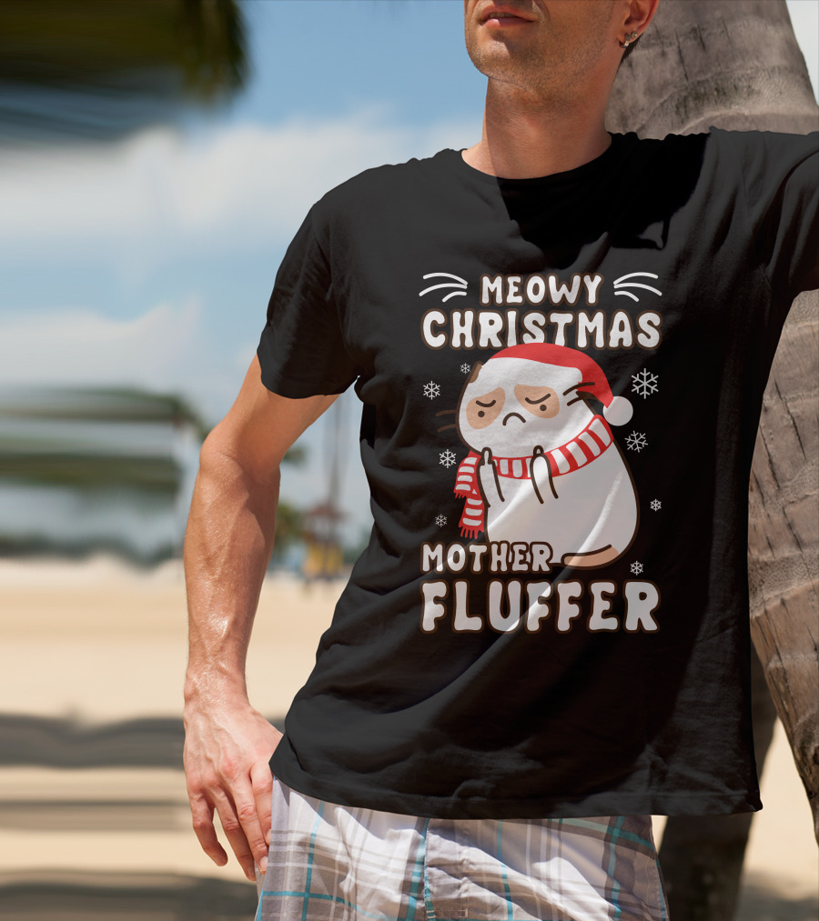 Meowy Christmas Mother Fluffer Santa Cat Snowflakes T-Shirt