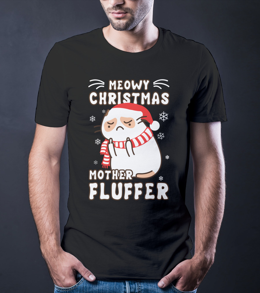 Meowy Christmas Mother Fluffer Santa Cat Snowflakes T-Shirt