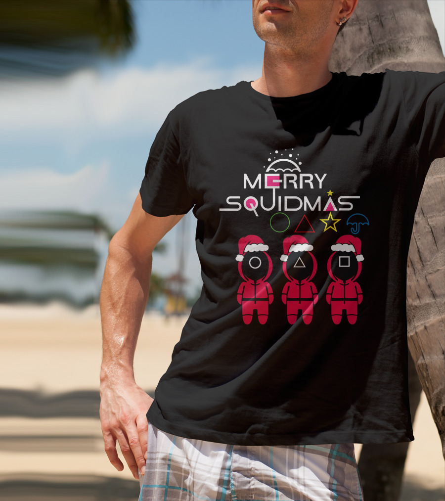 Merry Squidmas Santa Suit Guards Holiday Symbols T-Shirt