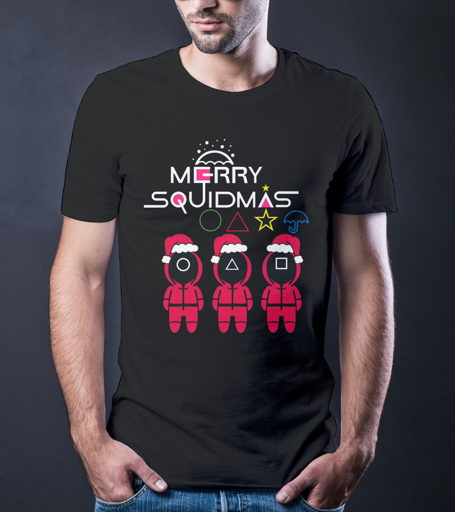 Merry Squidmas Santa Suit Guards Holiday Symbols T-Shirt