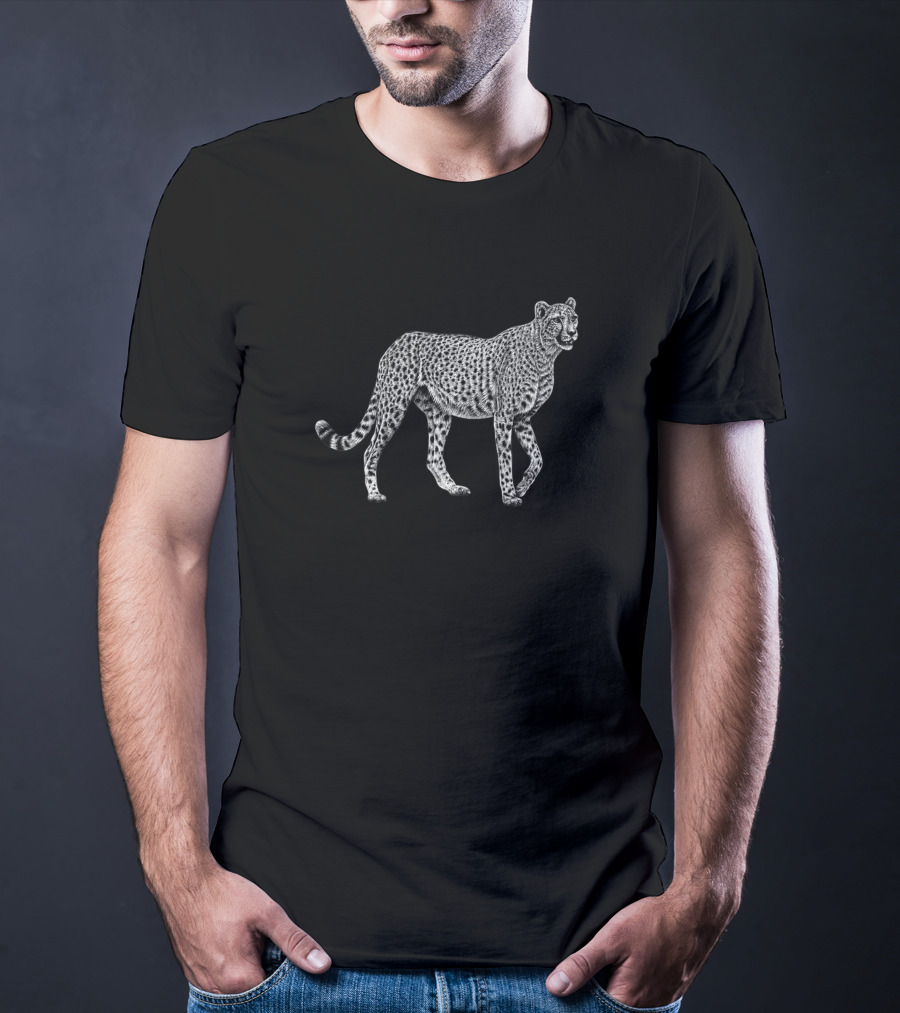 African Cheetah Big Cat Detailed Ink Drawing T-Shirt