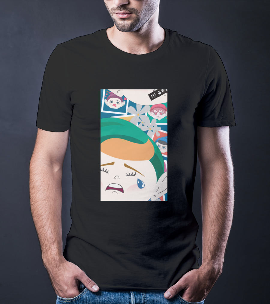 All Out Weeping Piximoji With Floral Background And Expressive Faces T-Shirt