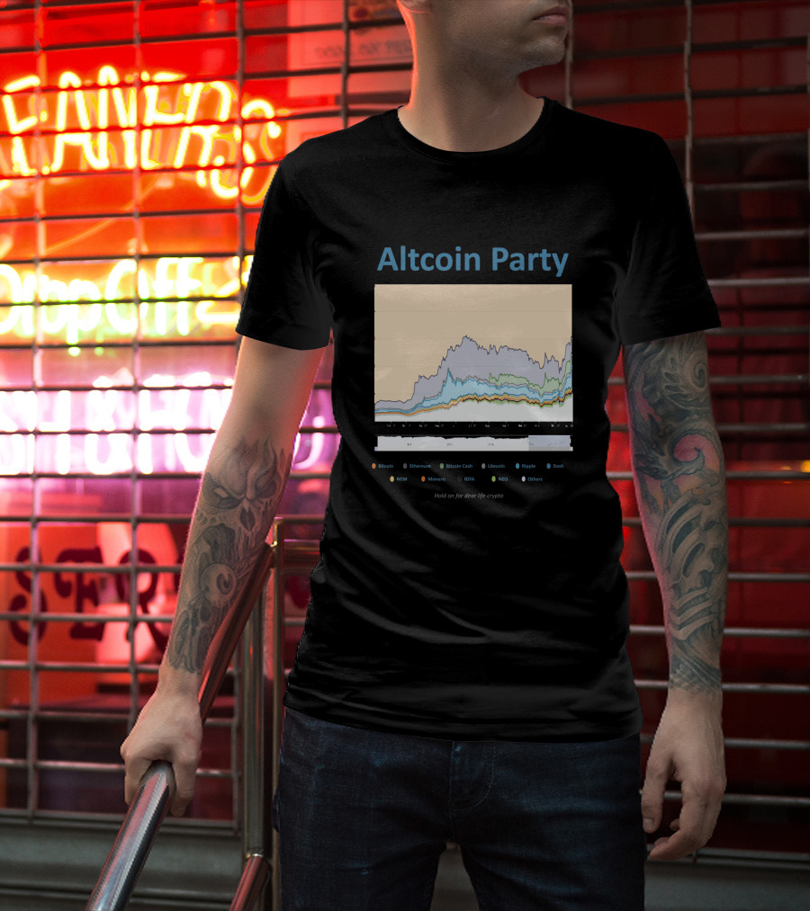 Altcoin Party Hold On For Dear Life Crypto Chart Featuring Bitcoin Ethereum Ripple NEO T-Shirt