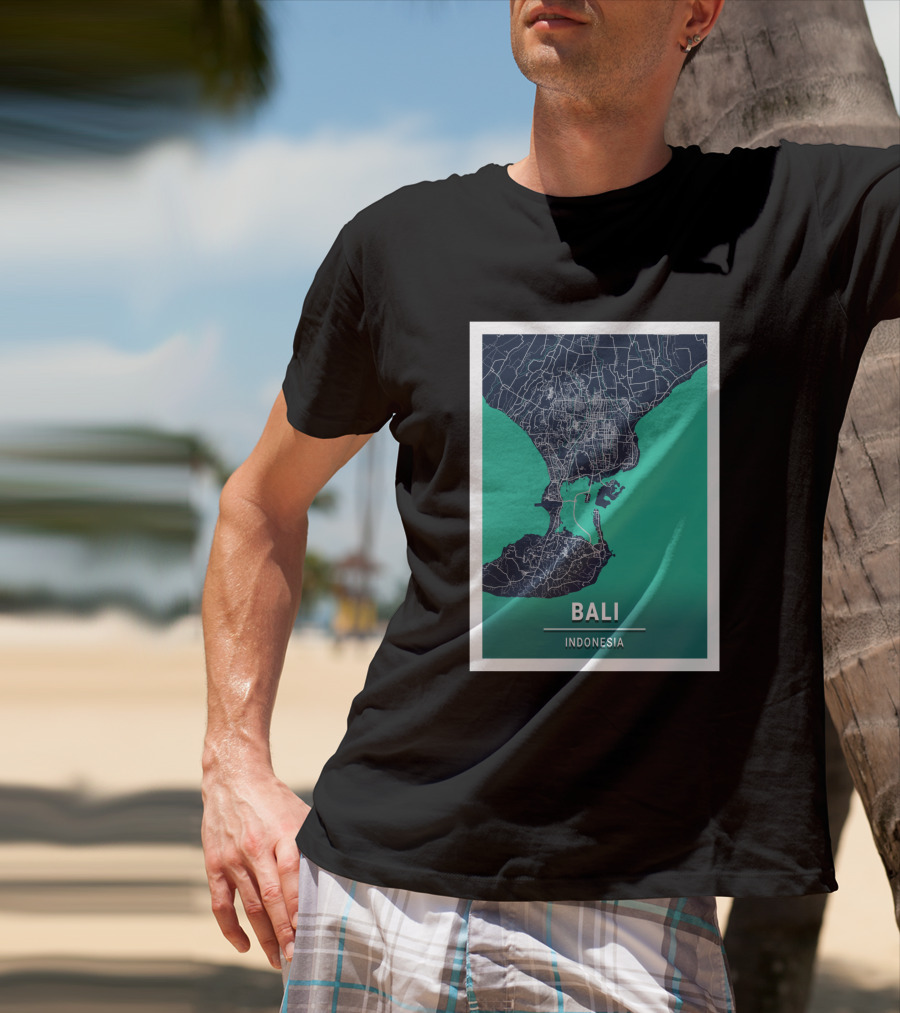 Bali Indonesia Blue Dark City Map 17308 Urban Grid T-Shirt