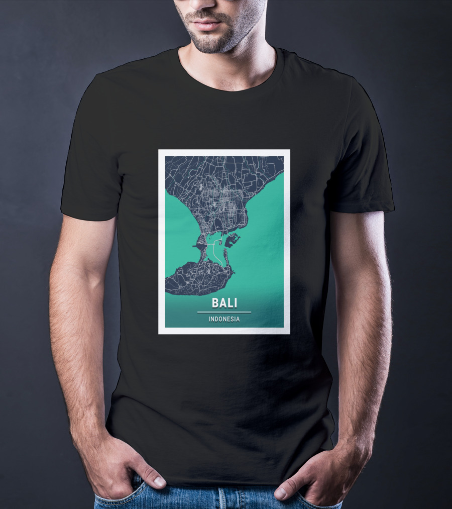 Bali Indonesia Blue Dark City Map 17308 Urban Grid T-Shirt
