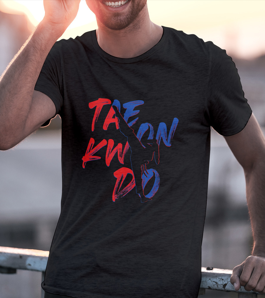 TAEKWONDO Girl Kicking Silhouette Red Blue T-Shirt