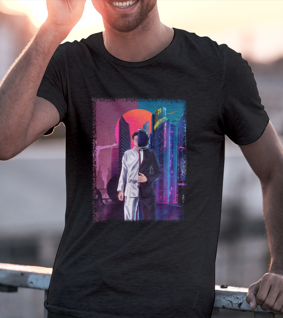 Half Taekwondo Spaceman Futuristic Cityscape Duality T-Shirt