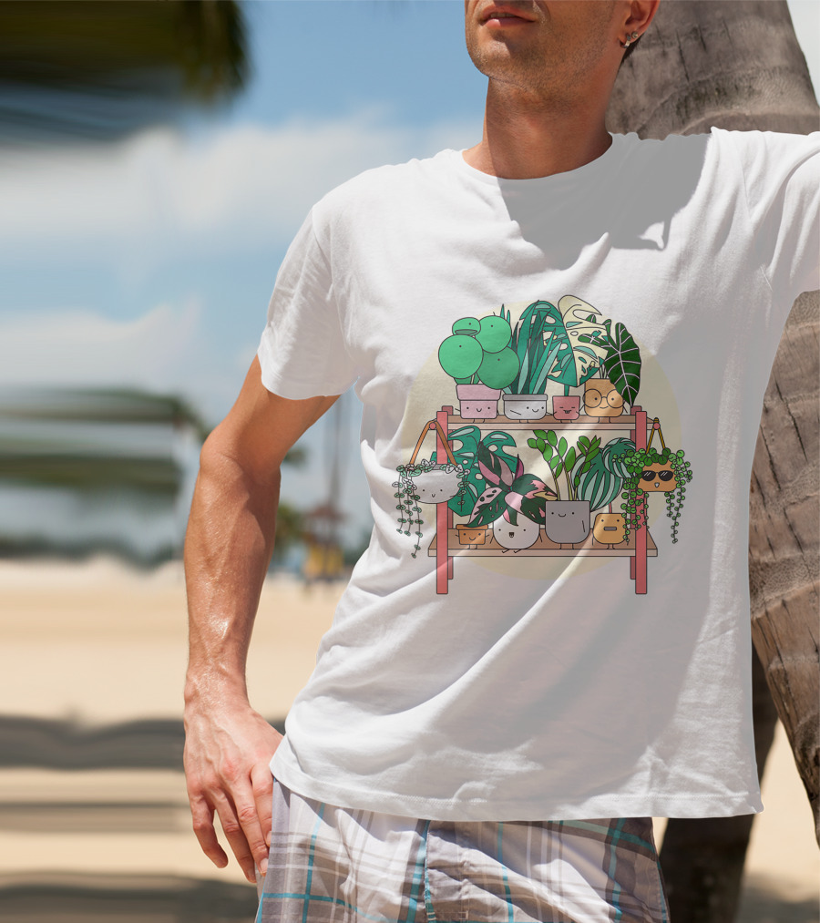Little Joyful Plant Stand With Happy Houseplants T-Shirt