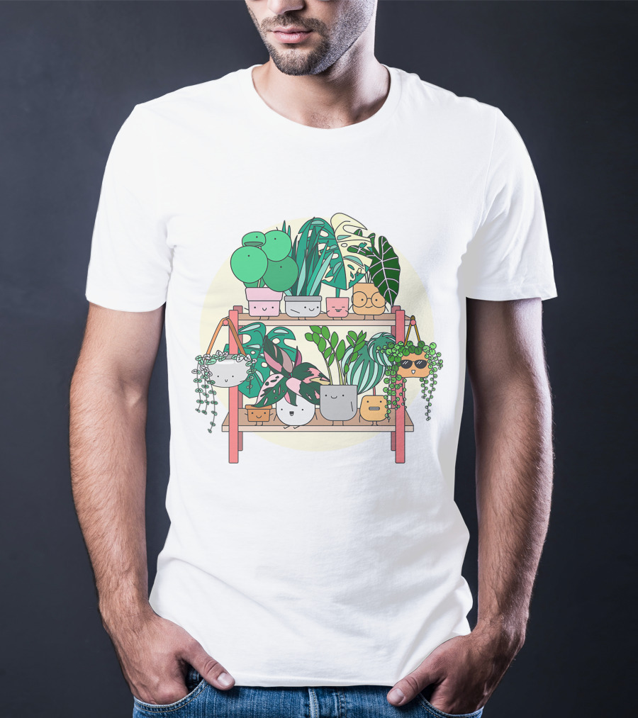 Little Joyful Plant Stand With Happy Houseplants T-Shirt