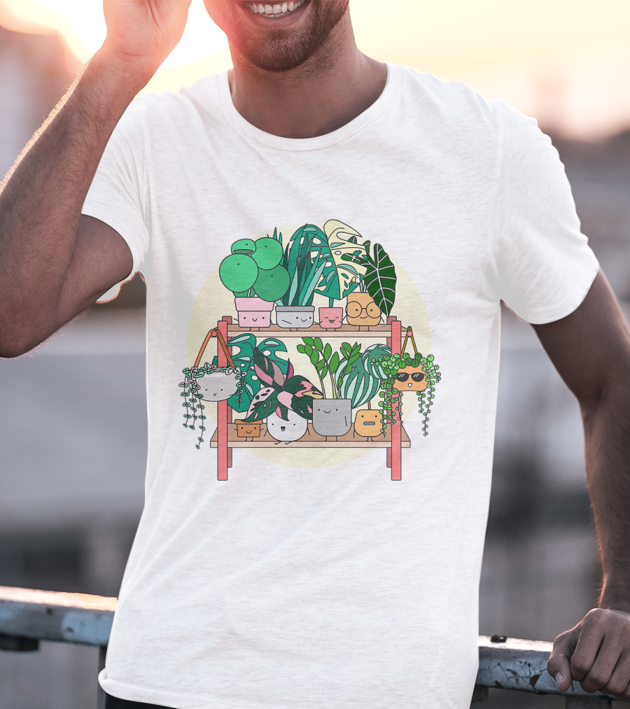 Little Joyful Plant Stand With Happy Houseplants T-Shirt