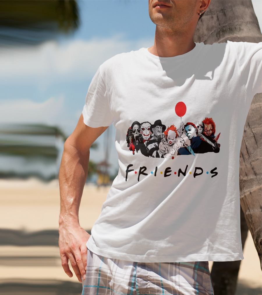 Friends Horror Movie Icons Parody Balloon Mask Knife T-Shirt