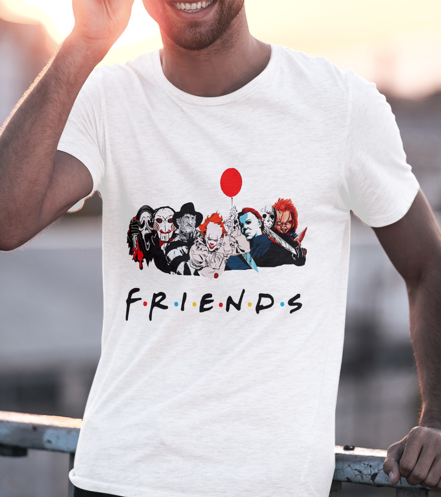 Friends Horror Movie Icons Parody Balloon Mask Knife T-Shirt