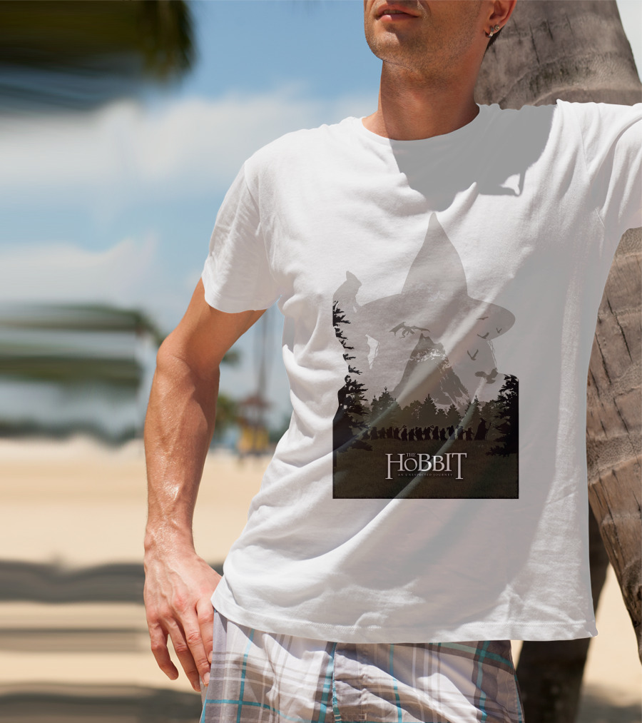 The Hobbit An Unexpected Journey Silhouette Scene With Gandalf Hat And Forest Background T-Shirt