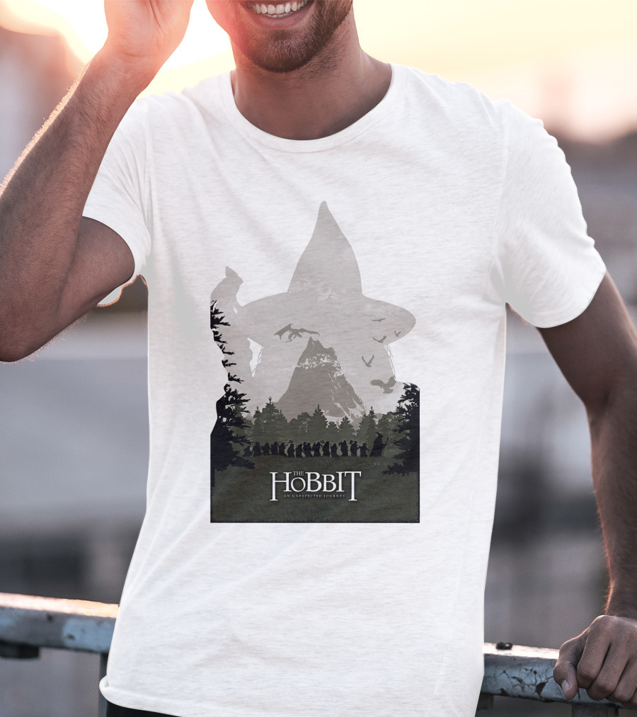 The Hobbit An Unexpected Journey Silhouette Scene With Gandalf Hat And Forest Background T-Shirt