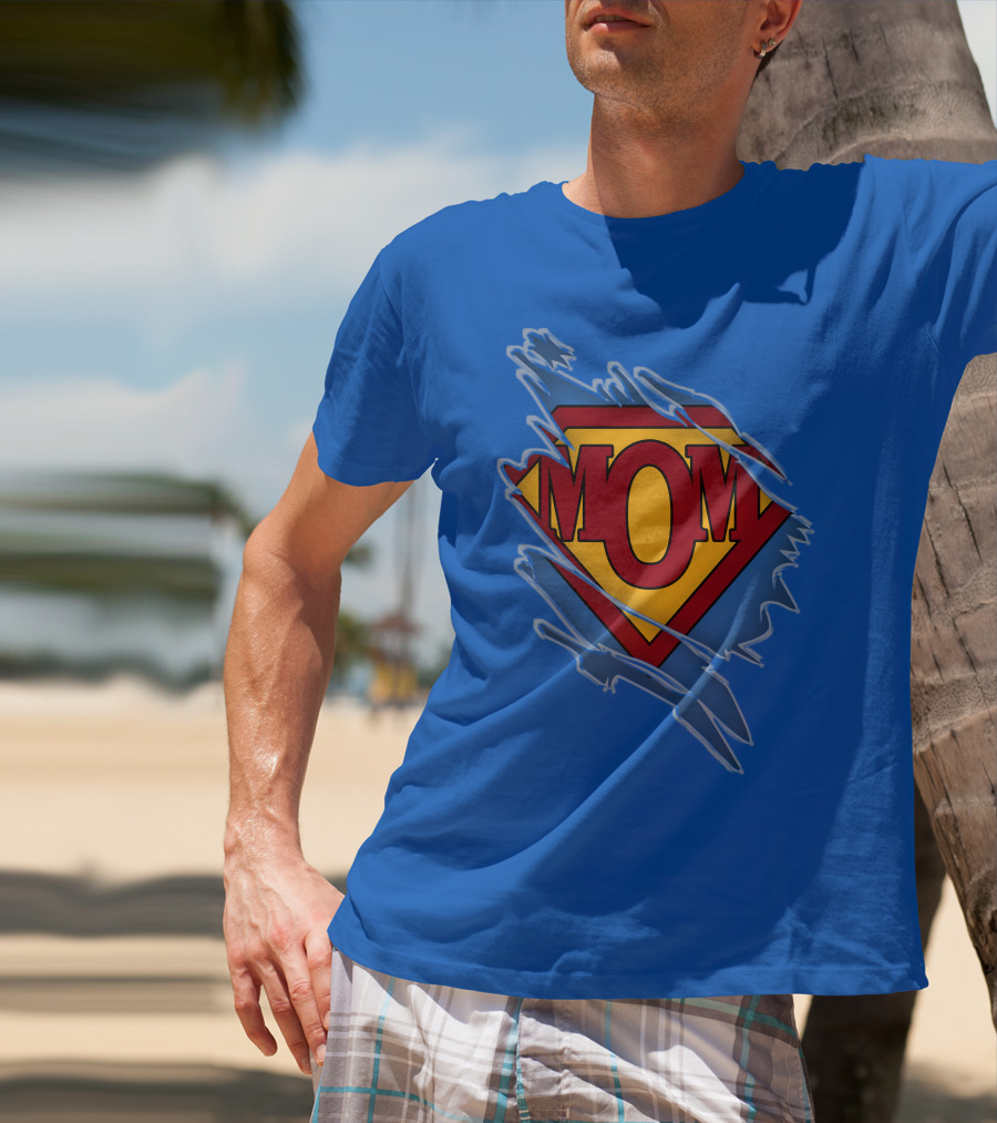 Iconic Super Mom Emblem In Classic Blue And Red T-Shirt