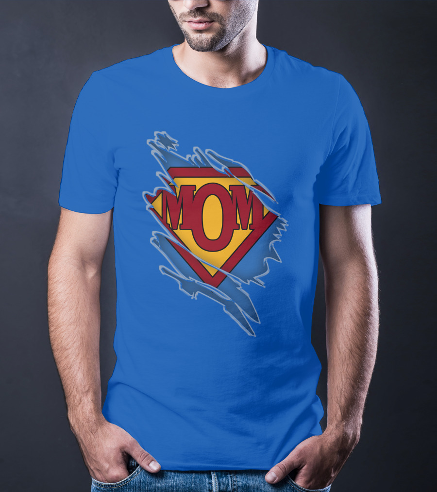 Iconic Super Mom Emblem In Classic Blue And Red T-Shirt