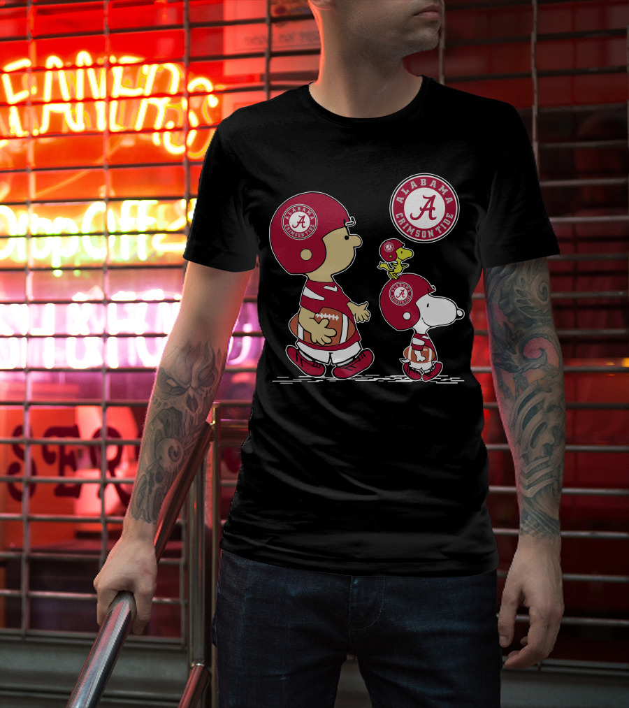 Alabama Crimson Tide Football Peanuts Characters Woodstock And Snoopy T-Shirt