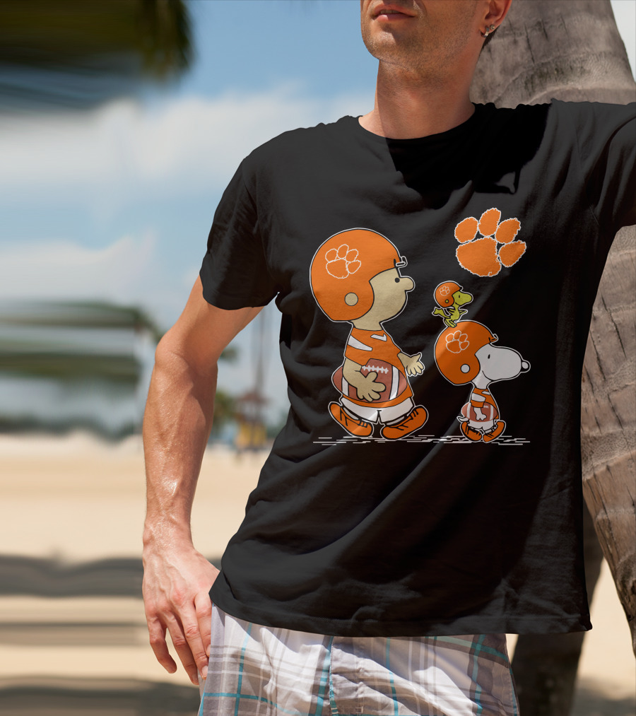 Clemson Tigers Football Cartoon Characters With Paw Prints T-Shirt