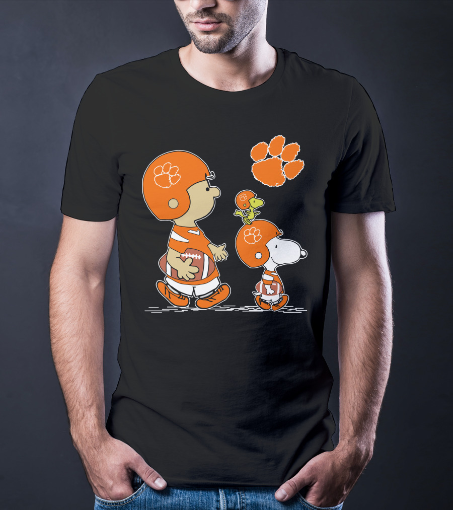 Clemson Tigers Football Cartoon Characters With Paw Prints T-Shirt