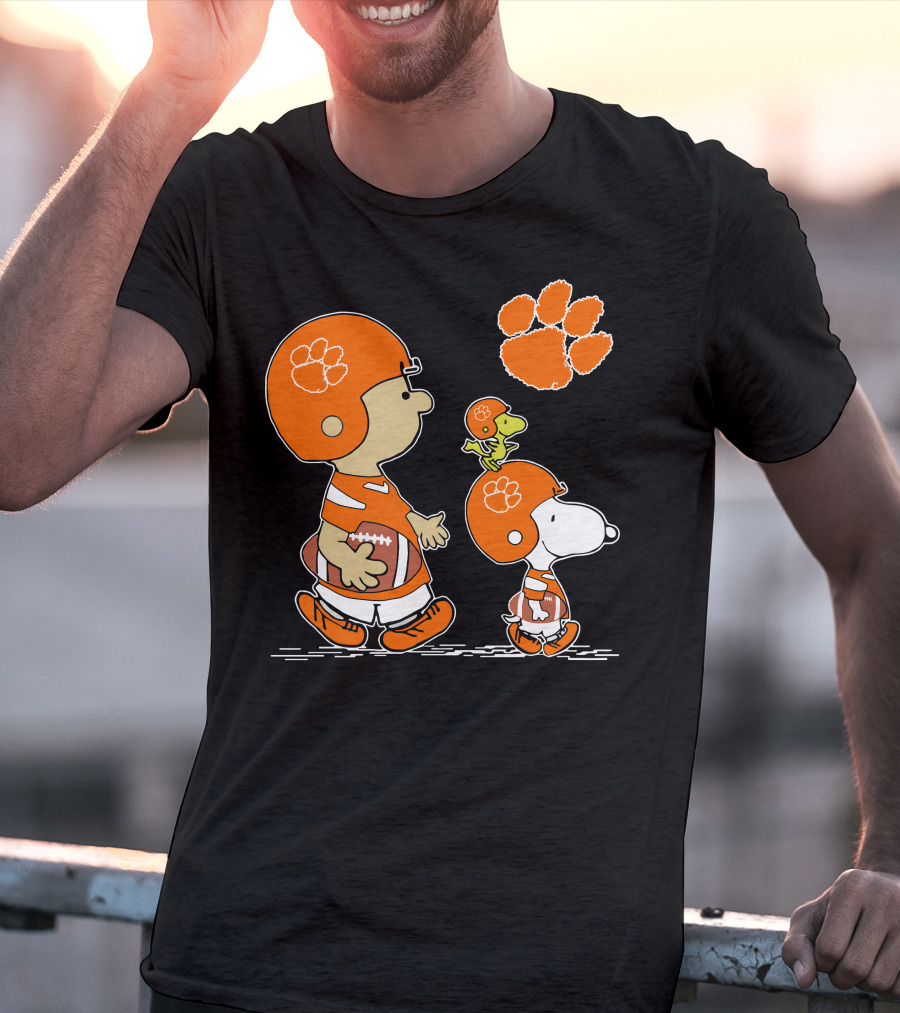 Clemson Tigers Football Cartoon Characters With Paw Prints T-Shirt
