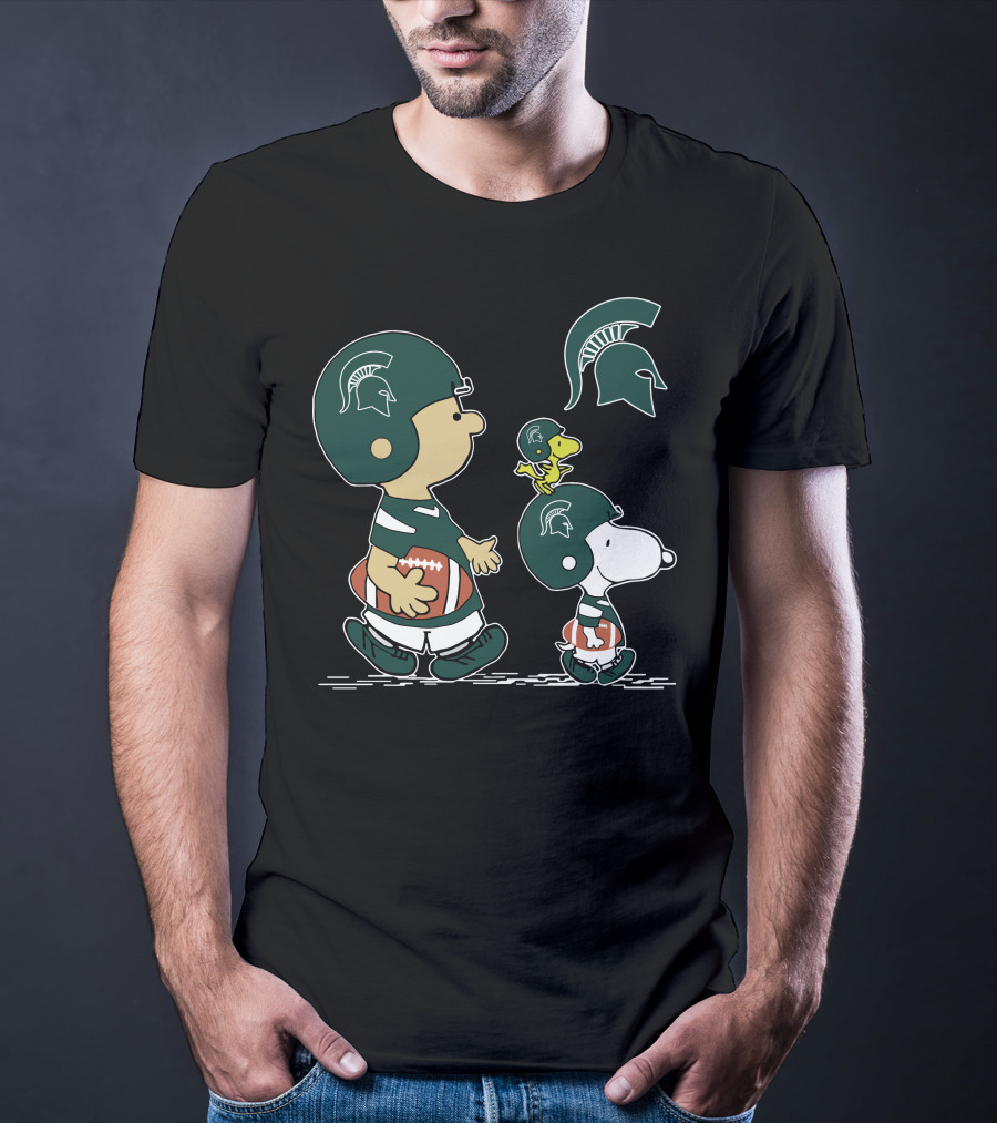 Michigan State Spartans Football Characters In Green Helmets T-Shirt