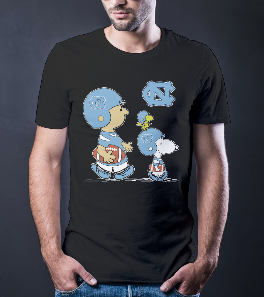North Carolina Tar Heels Snoopy Peanuts Football Trio With UNC T-Shirt