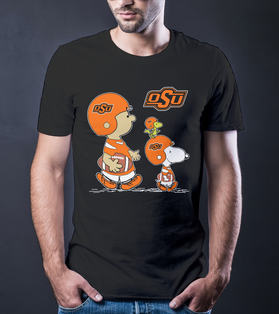 Osu Oklahoma State Cowboys Peanuts Football Collaboration With Snoopy And Woodstock T-Shirt