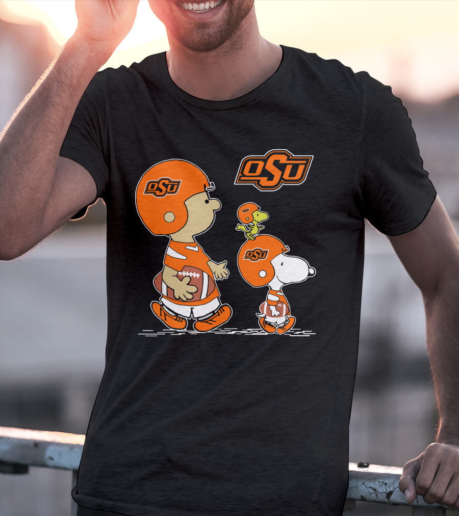 Osu Oklahoma State Cowboys Peanuts Football Collaboration With Snoopy And Woodstock T-Shirt