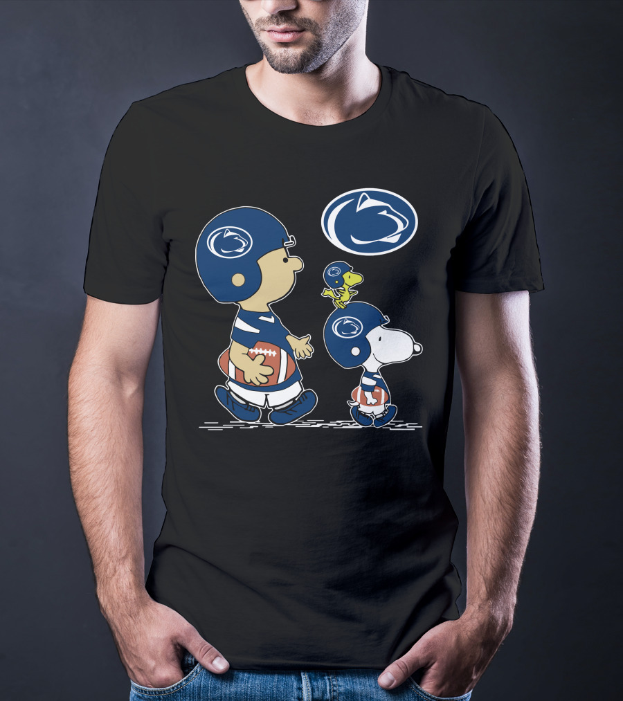 Penn State Nittany Lions Football With Peanuts Characters In Blue Helmets T-Shirt