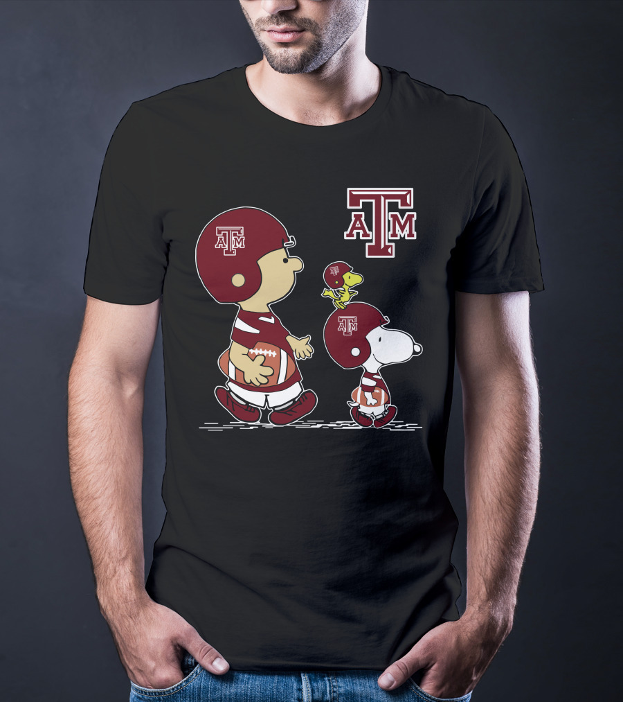 Texas A&M Aggies Peanuts Football Characters Walking T-Shirt