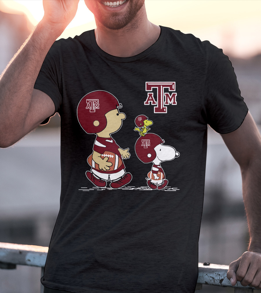 Texas A&M Aggies Peanuts Football Characters Walking T-Shirt