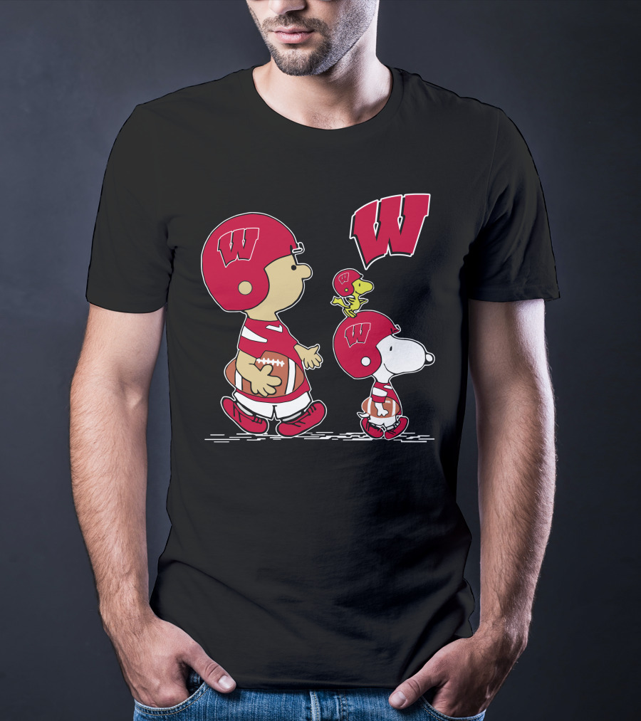 Wisconsin Badgers Peanuts Football Characters Walking With W T-Shirt