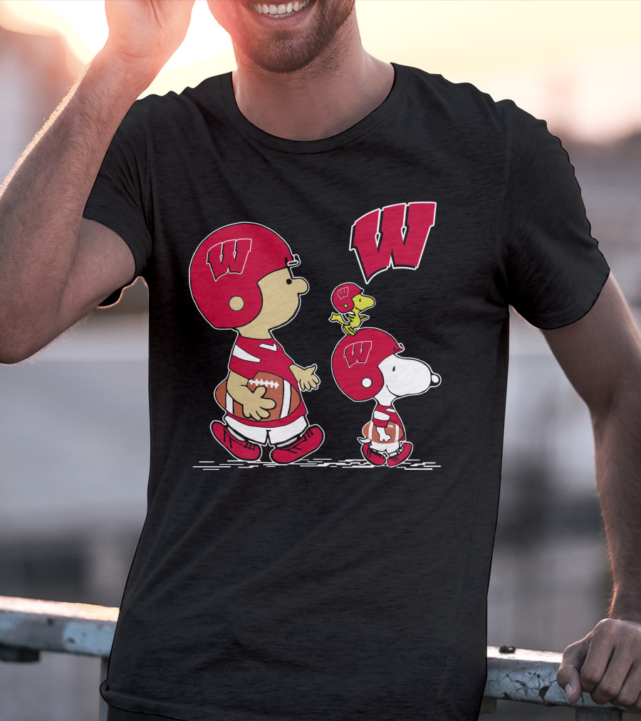 Wisconsin Badgers Peanuts Football Characters Walking With W T-Shirt