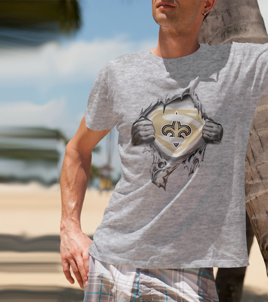 New Orleans Saints Superman Logo Shield Tearing T-Shirt