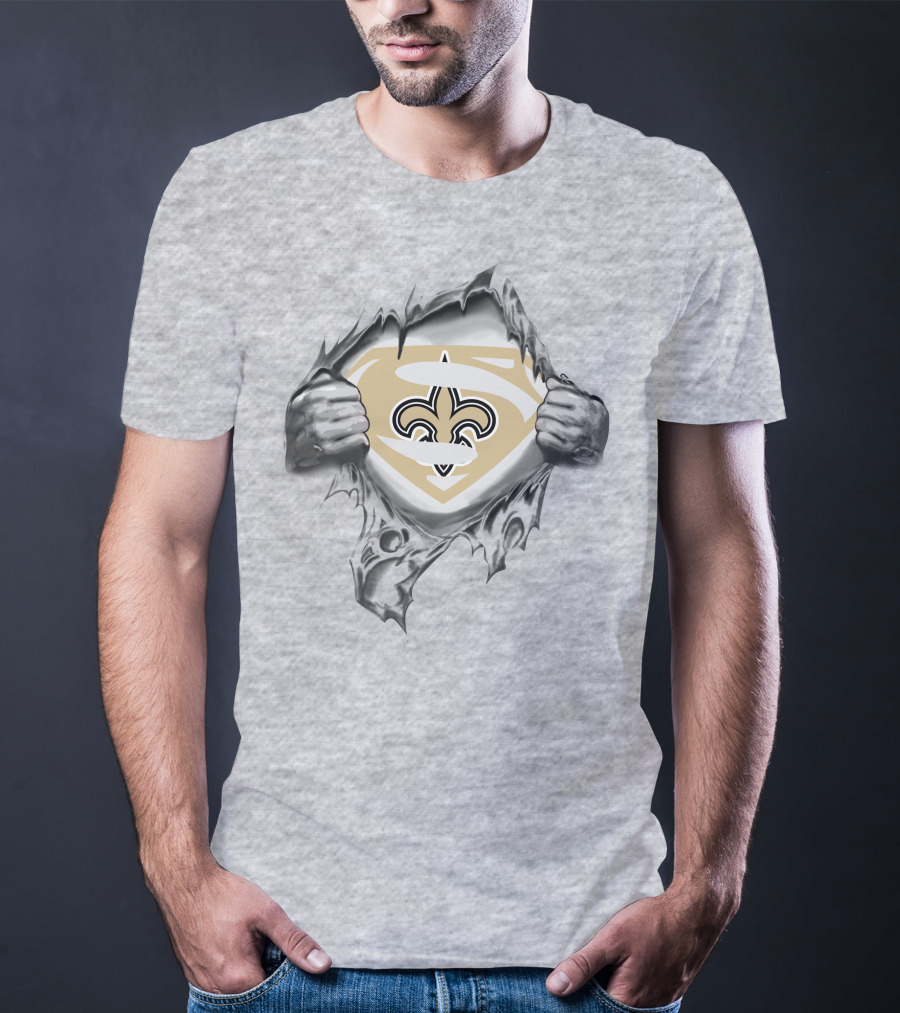 New Orleans Saints Superman Logo Shield Tearing T-Shirt