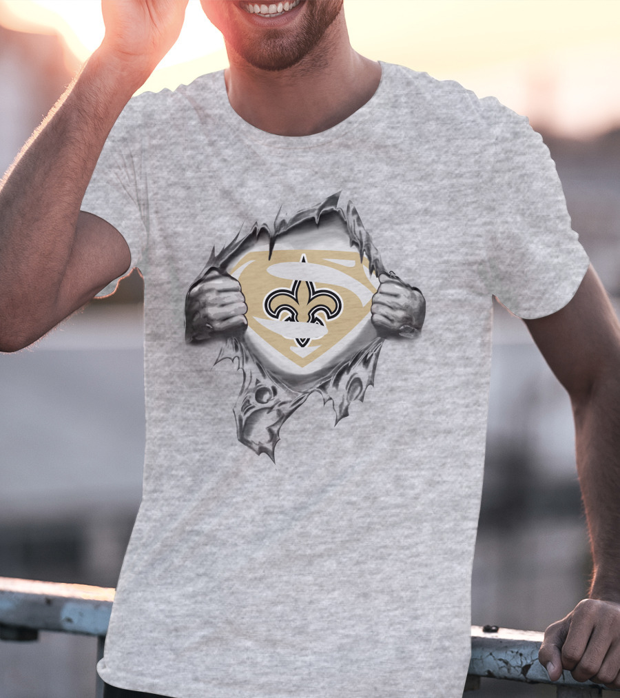 New Orleans Saints Superman Logo Shield Tearing T-Shirt