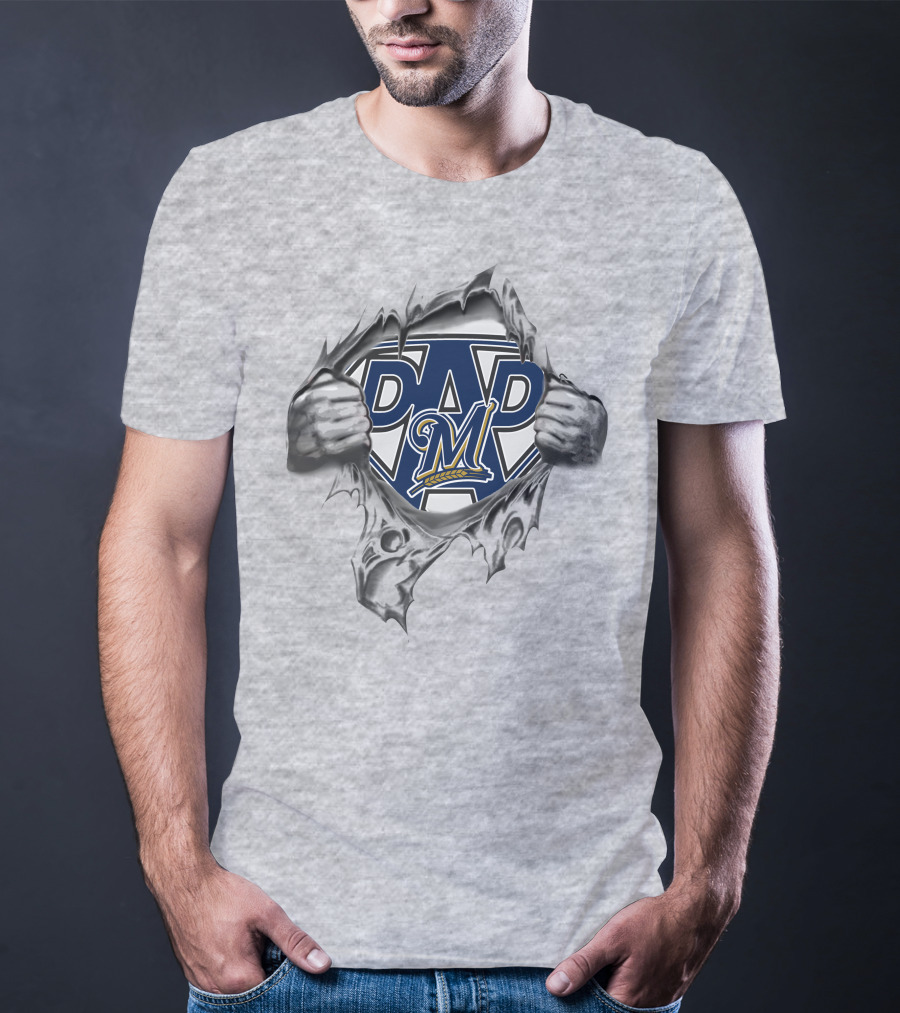 Milwaukee Brewers Dad Super Hero Tear T-Shirt