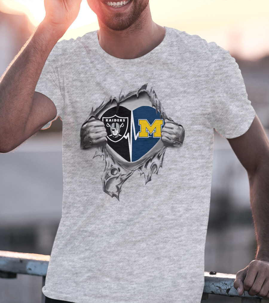 Michigan Wolverines Raiders Heartbeat Rip T-Shirt