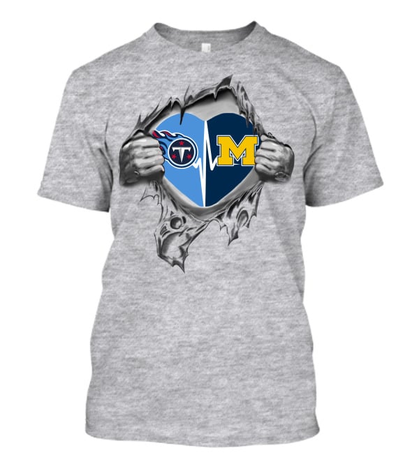 Michigan Wolverines Heartbeat Tennessee Titans Dual T-Shirt