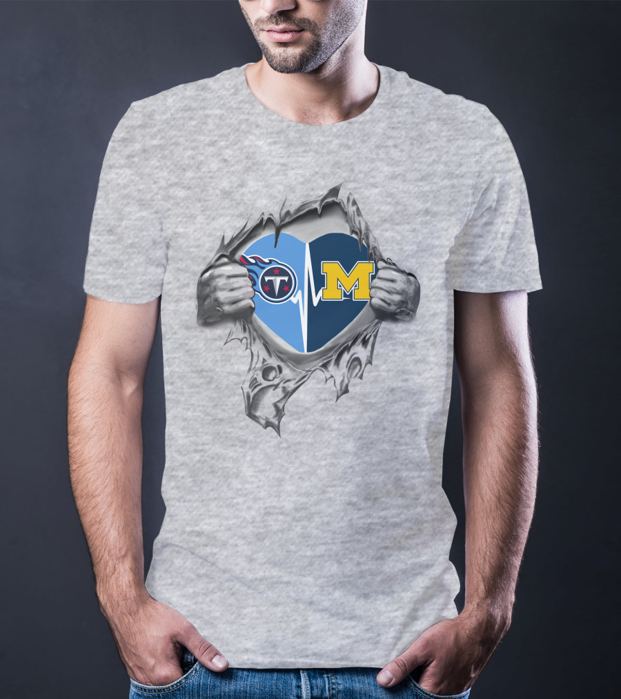 Michigan Wolverines Heartbeat Tennessee Titans Dual T-Shirt