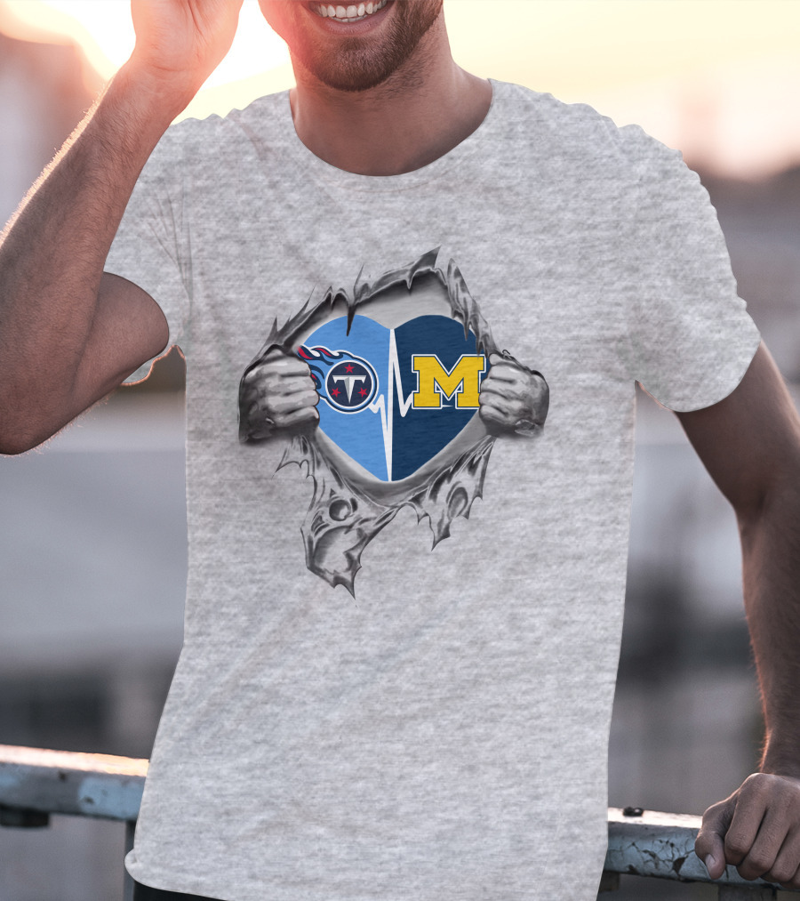 Michigan Wolverines Heartbeat Tennessee Titans Dual T-Shirt