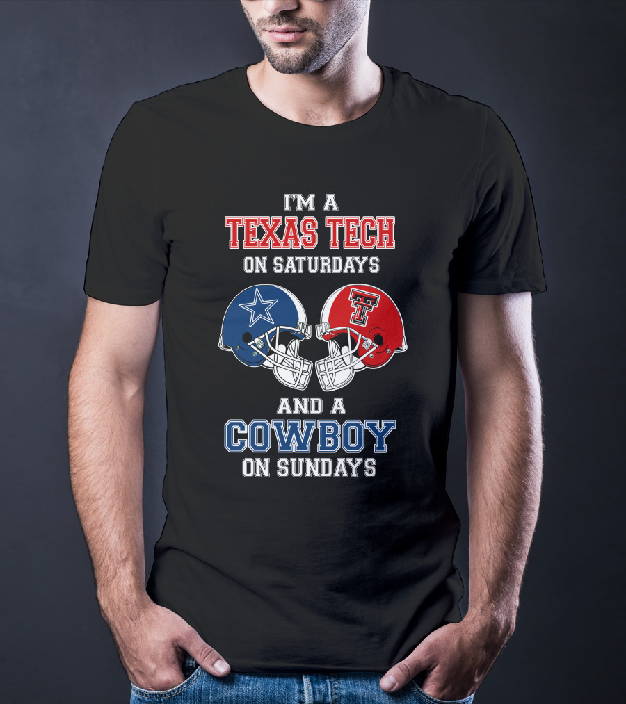 Texas Tech Saturdays Cowboys Sundays Football Helmets T-Shirt