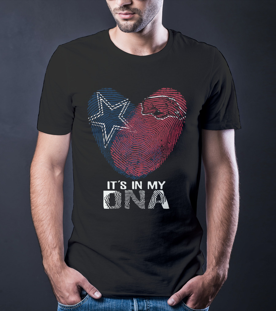 Cowboys Arkansas Razorbacks It's In My DNA Fingerprint Heart With Star And Hog T-Shirt