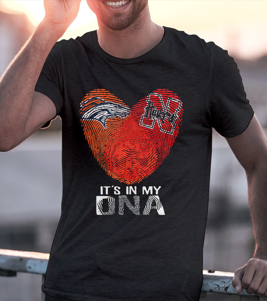Denver Broncos Nebraska Cornhuskers Heart Thumbprint It's In My DNA T-Shirt