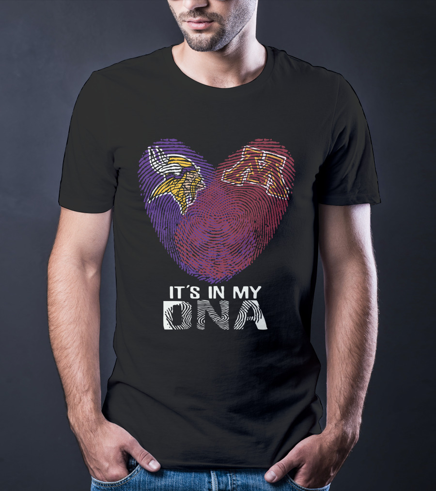 Minnesota Vikings Minnesota Golden Gophers It's In My DNA Heart Fingerprint T-Shirt