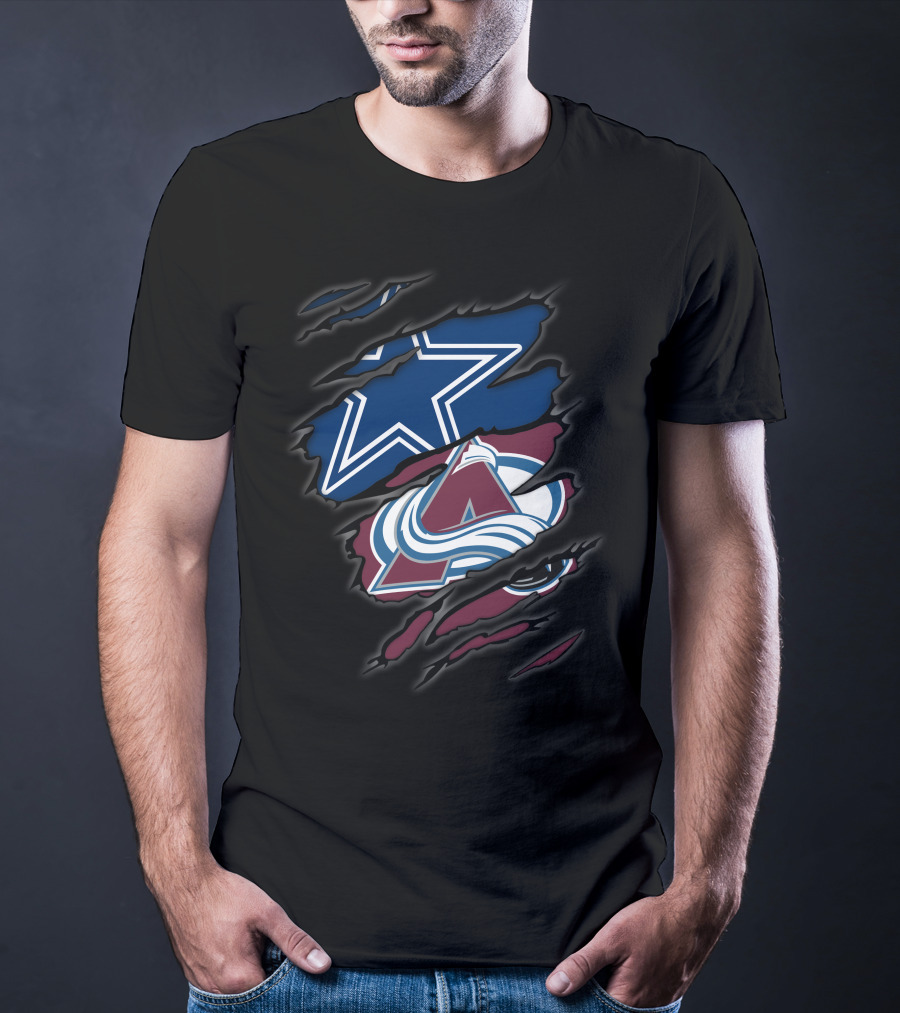 Dallas Cowboys Colorado Avalanche Logos Ripped Design Nfl Nhl Crossover T-Shirt