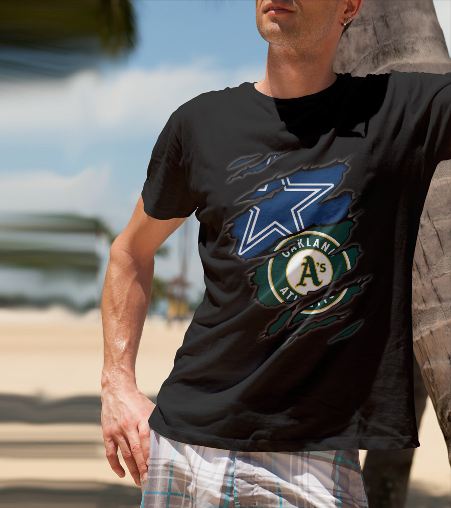 Dallas Cowboys And Oakland Athletics Dual Sports Logo Tear T-Shirt