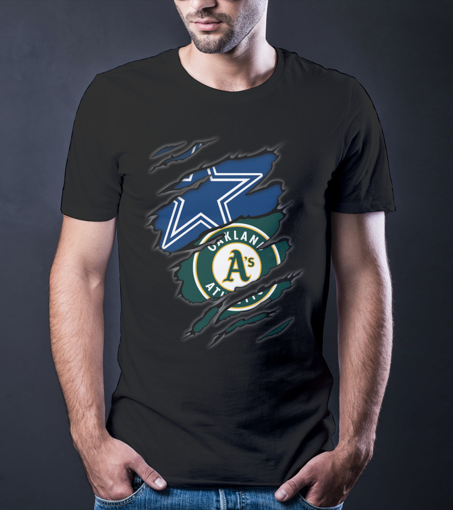 Dallas Cowboys And Oakland Athletics Dual Sports Logo Tear T-Shirt