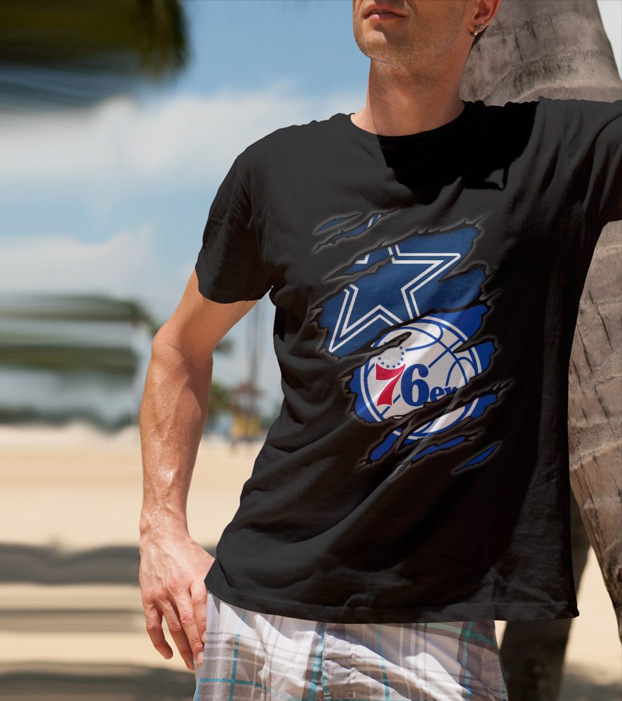 Cowboys Philadelphia 76ers Star And Basketball Fusion T-Shirt